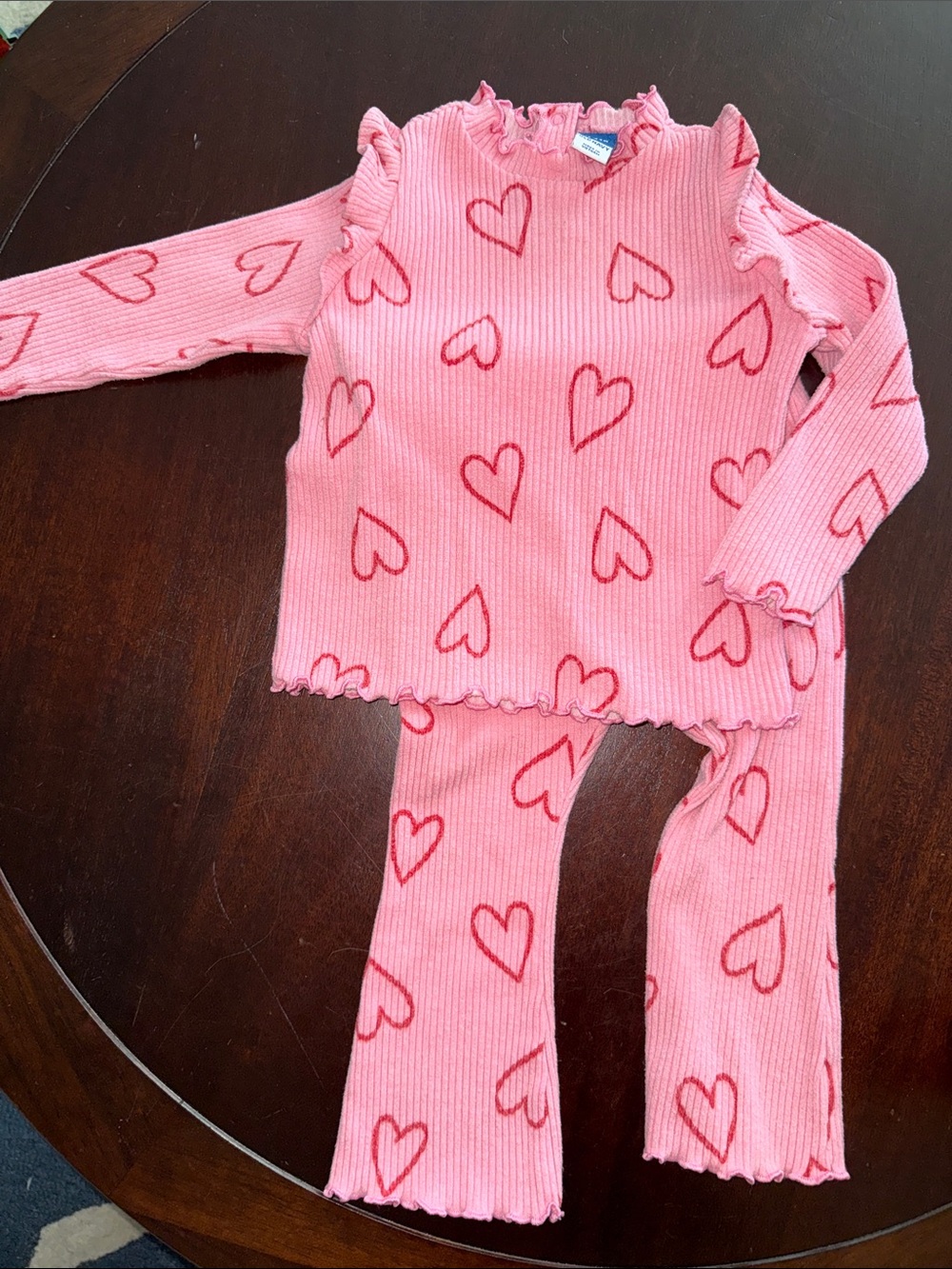 Old Navy Pink Ribbed Heart Pajama Set